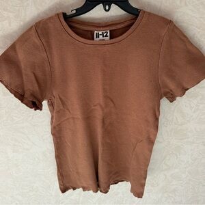 Brown Ribbed Short Sleeve Top